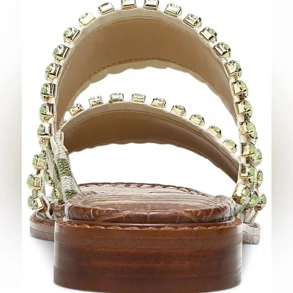 Sam Edelman HOPIE Zebra Green Linen Square Toe Slide Sandals Rhinestones Size 11 - Picture 4 of 16